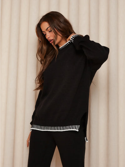 Dames trui – Oversized pasvorm – Zacht gebreid – Ronde hals – Lange mouwen – Zijslitten
