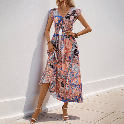 Dames Maxi Jurk – A-lijn Pasvorm – Boho Print – Natuurlijke Ademende Stoffen