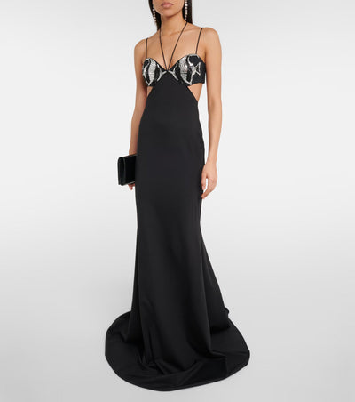 Dames Avondjurk – Slim Fit – Spaghettibandjes – Strass – Cut-Outs – Luxe Glansstof