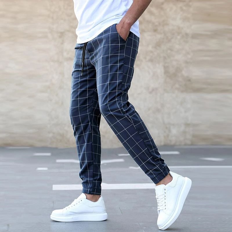 Heren Joggingbroek – Slim Fit – Ademende Stof – Ruitpatroon – Elastische Boorden