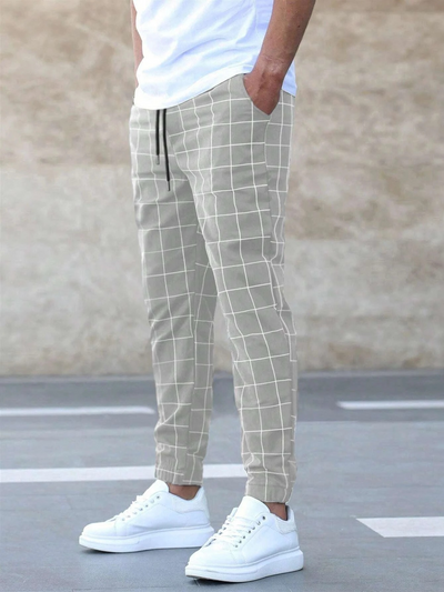 Heren Joggingbroek – Slim Fit – Ademende Stof – Ruitpatroon – Elastische Boorden