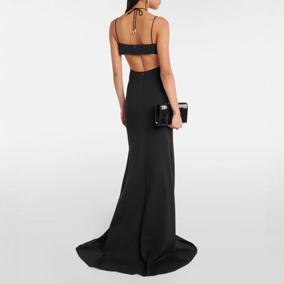 Dames Avondjurk – Slim Fit – Spaghettibandjes – Strass – Cut-Outs – Luxe Glansstof