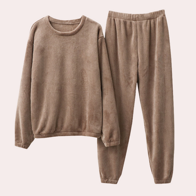 Dames Pyjamaset – Relaxte Pasvorm – Zachte Fleece Stof – Lange Mouwen – Elastische Boorden