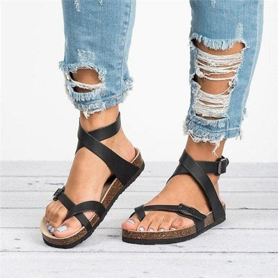 Dames Sandalen – Open Teen – Platte Zool – Verstelbare Bandjes met Gesp