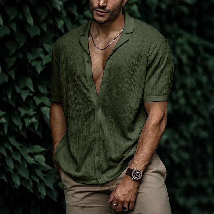 Heren Overhemd – Relaxed Fit – Korte Mouw – Ademende Stof – Button-Up Casual Model