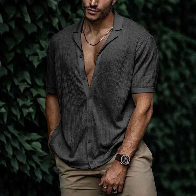 Heren Overhemd – Relaxed Fit – Korte Mouw – Ademende Stof – Button-Up Casual Model