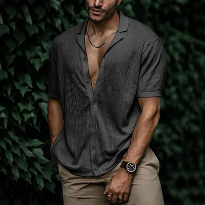 Heren Overhemd – Relaxed Fit – Korte Mouw – Ademende Stof – Button-Up Casual Model