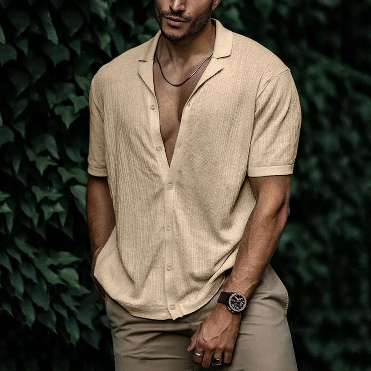 Heren Overhemd – Relaxed Fit – Korte Mouw – Ademende Stof – Button-Up Casual Model
