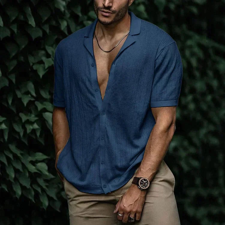 Heren Overhemd – Relaxed Fit – Korte Mouw – Ademende Stof – Button-Up Casual Model