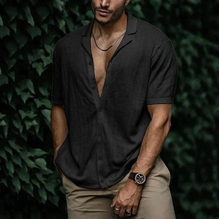 Heren Overhemd – Relaxed Fit – Korte Mouw – Ademende Stof – Button-Up Casual Model