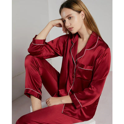 Damespyjama – Luxe Stof – Losse Pasvorm – Doorknoop – Lange Mouwen – Elastische Taille