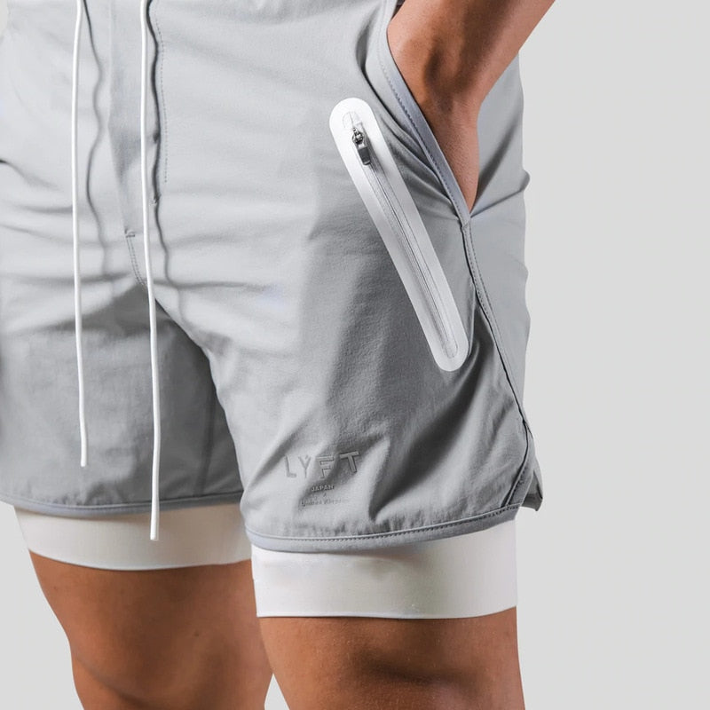 Heren sportshort – 2-in-1 design – ademende stof – compressie binnenbroek – zak met ritssluiting
