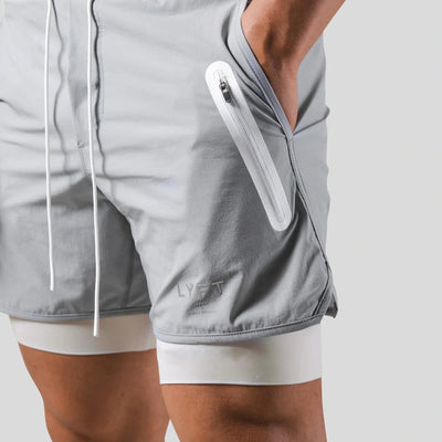 Heren sportshort – 2-in-1 design – ademende stof – compressie binnenbroek – zak met ritssluiting