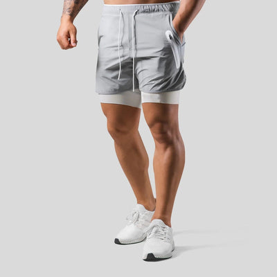 Heren sportshort – 2-in-1 design – ademende stof – compressie binnenbroek – zak met ritssluiting