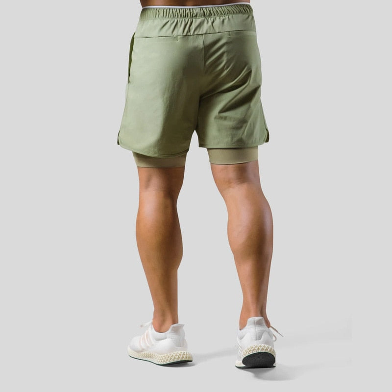 Heren sportshort – 2-in-1 design – ademende stof – compressie binnenbroek – zak met ritssluiting