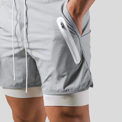 Heren sportshort – 2-in-1 design – ademende stof – compressie binnenbroek – zak met ritssluiting