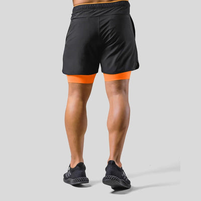 Heren sportshort – 2-in-1 design – ademende stof – compressie binnenbroek – zak met ritssluiting