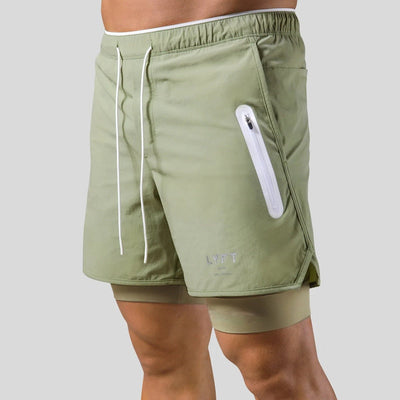 Heren sportshort – 2-in-1 design – ademende stof – compressie binnenbroek – zak met ritssluiting