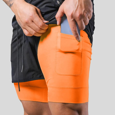 Heren sportshort – 2-in-1 design – ademende stof – compressie binnenbroek – zak met ritssluiting
