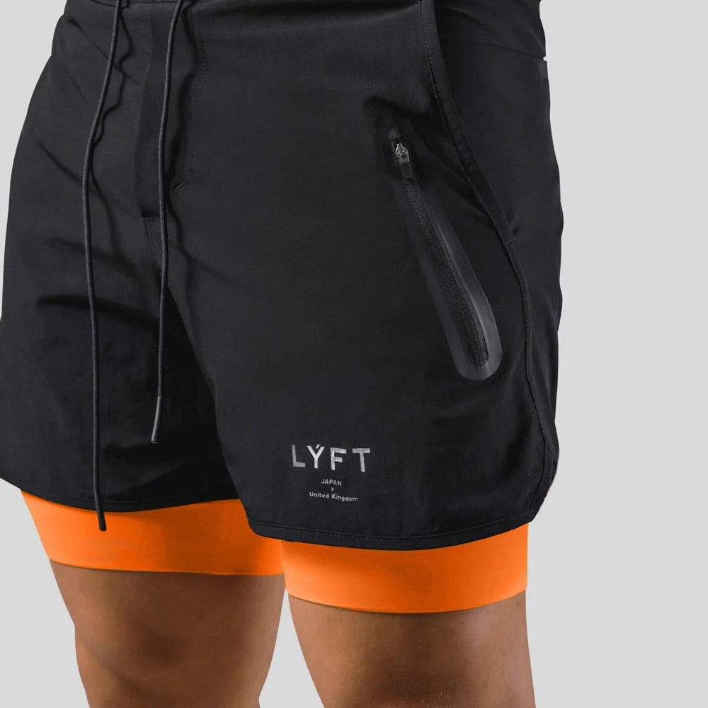 Heren sportshort – 2-in-1 design – ademende stof – compressie binnenbroek – zak met ritssluiting