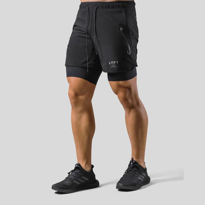 Heren sportshort – 2-in-1 design – ademende stof – compressie binnenbroek – zak met ritssluiting