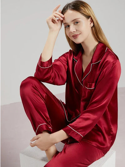 Damespyjama – Luxe Stof – Losse Pasvorm – Doorknoop – Lange Mouwen – Elastische Taille