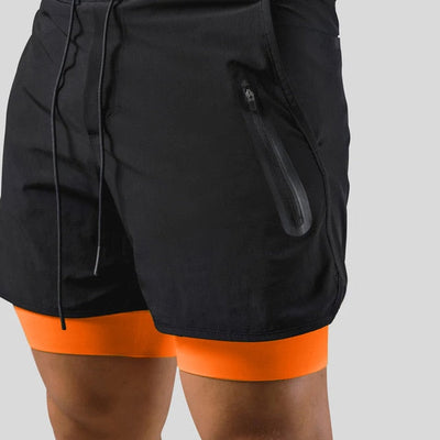 Heren sportshort – 2-in-1 design – ademende stof – compressie binnenbroek – zak met ritssluiting