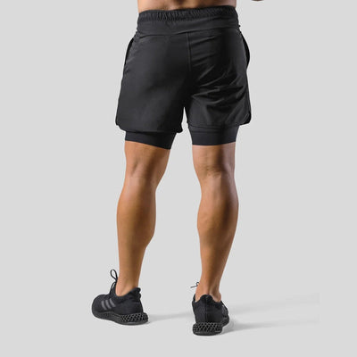 Heren sportshort – 2-in-1 design – ademende stof – compressie binnenbroek – zak met ritssluiting
