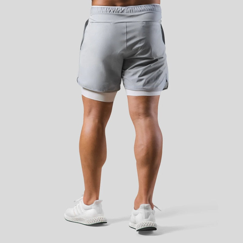 Heren sportshort – 2-in-1 design – ademende stof – compressie binnenbroek – zak met ritssluiting