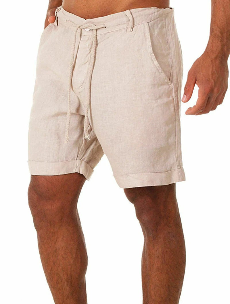 Heren Shorts – Relaxed Fit – Ademend Natural Fibers – Trekkoord – Middellang Model