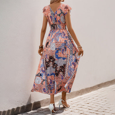 Dames Maxi Jurk – A-lijn Pasvorm – Boho Print – Natuurlijke Ademende Stoffen