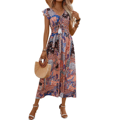 Dames Maxi Jurk – A-lijn Pasvorm – Boho Print – Natuurlijke Ademende Stoffen