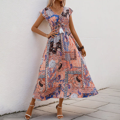 Dames Maxi Jurk – A-lijn Pasvorm – Boho Print – Natuurlijke Ademende Stoffen