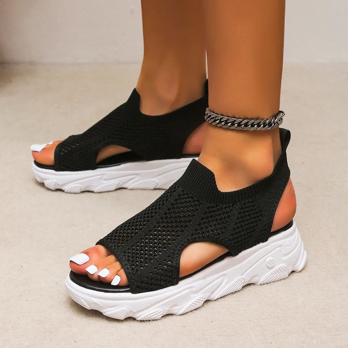 Dames Sandalen – Open Teen – Ademend Mesh – Chunky Zool – Sportief en Comfortabel